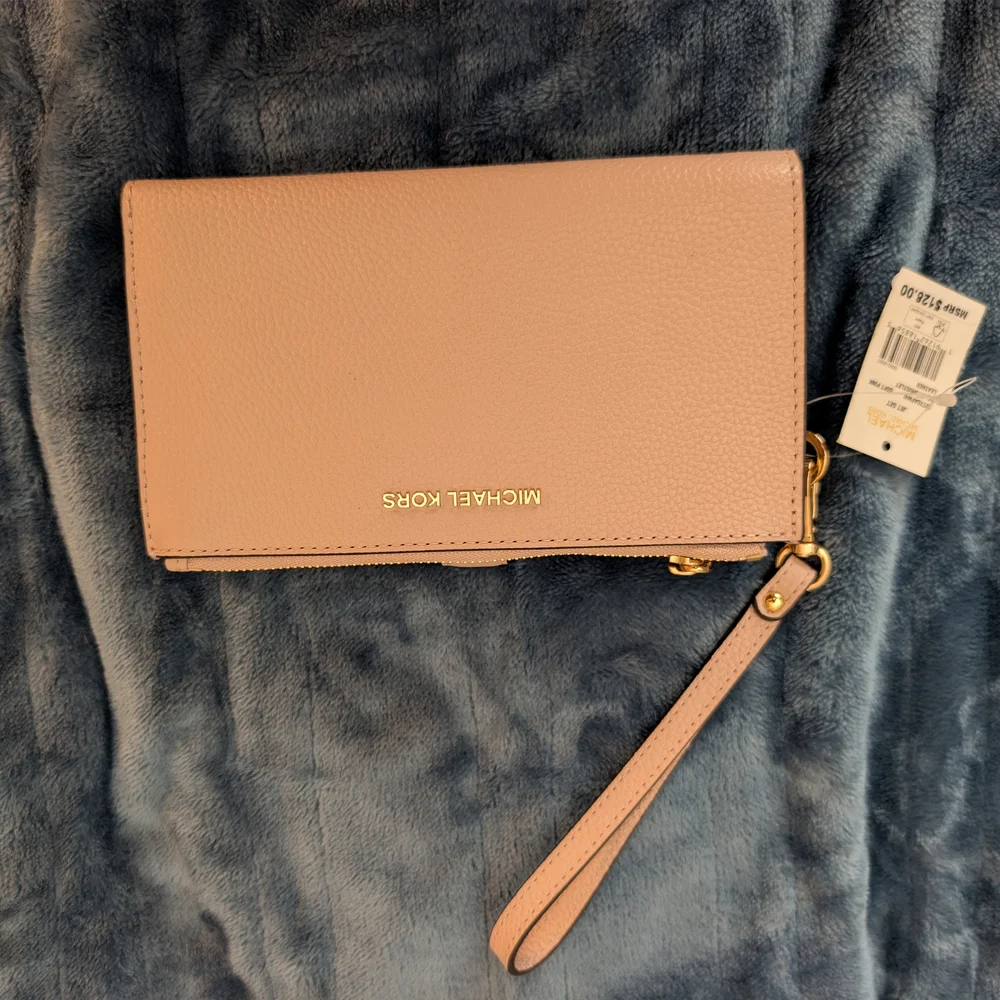 NWT Michael Kors Powder Pink Double Zip Wristlet Wallet
